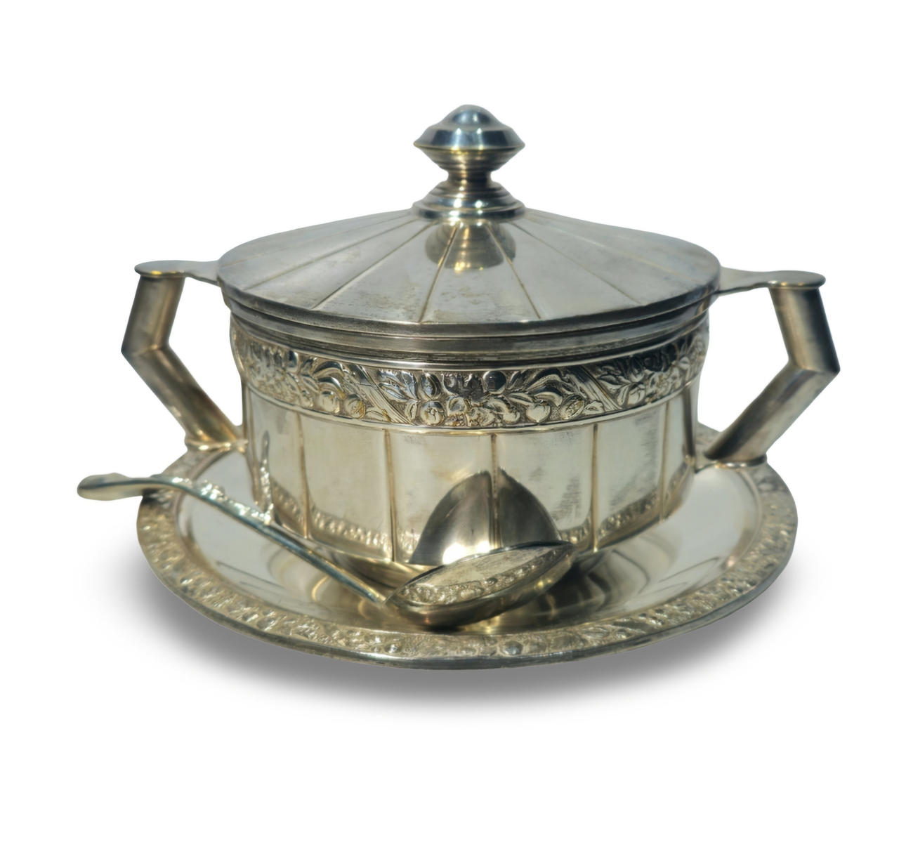 Sauce bowl with side dish and spoon.