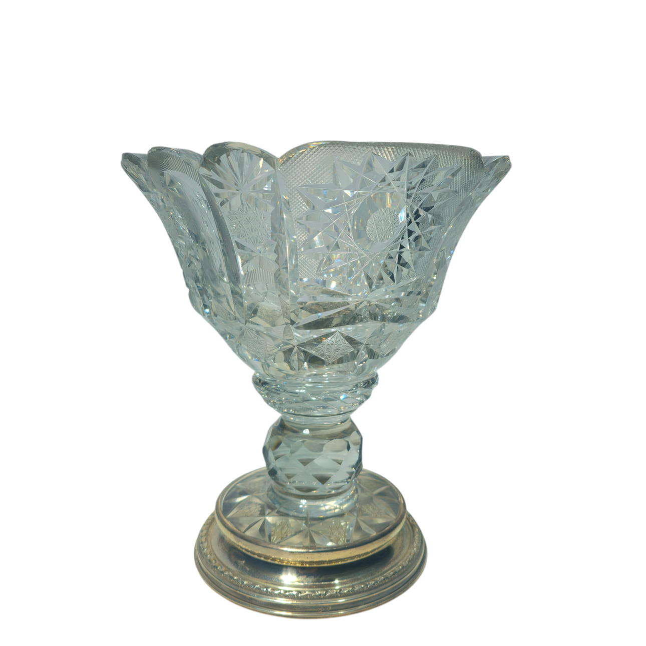 Bohemian glass vase with silver base.
