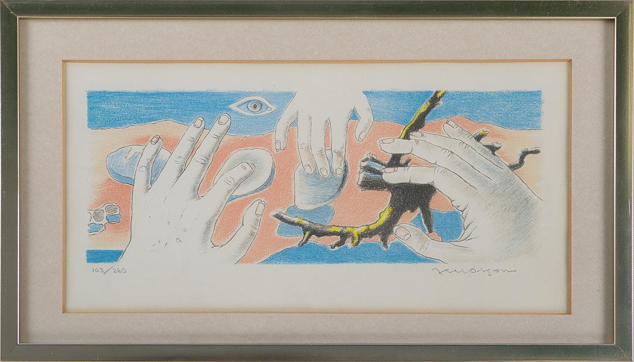 AXEL OLSON. Composition with hands, lithography.