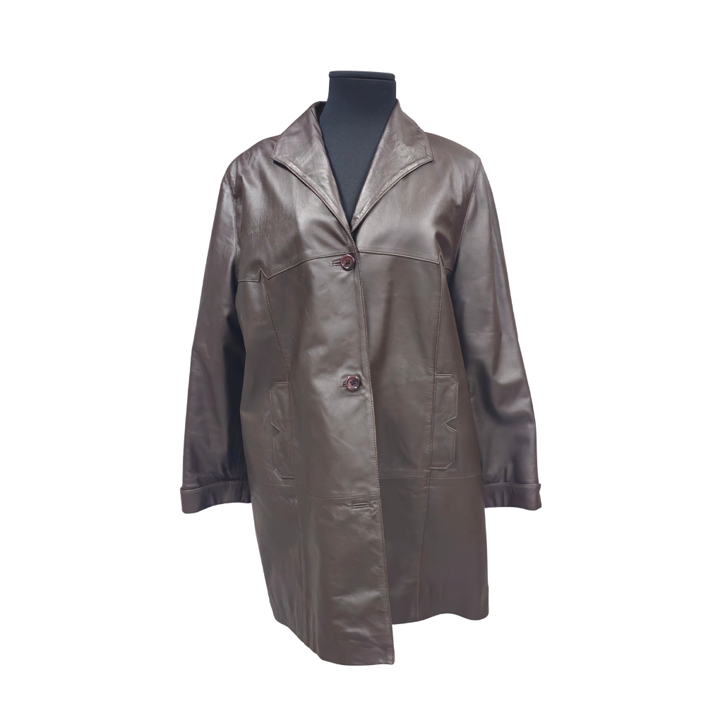 BROWN LAMBSKIN NAPPA JACKET. SIZE L.