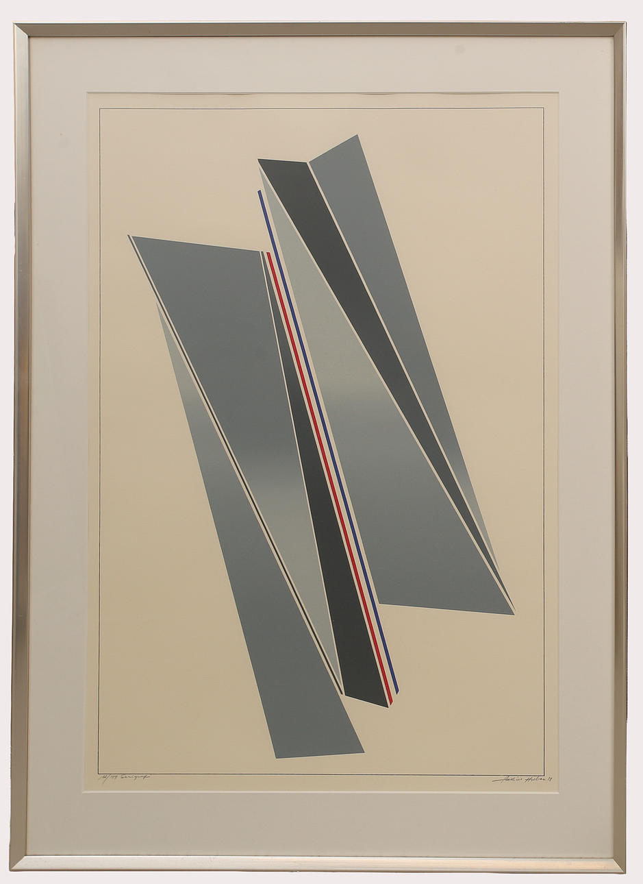 ALEXIUS HUBER. Silkscreen in colours, geometric composition, numbered 12/199, signed, dated 1988.