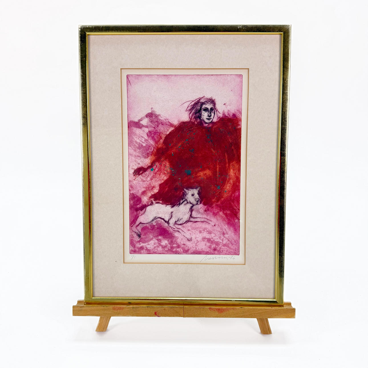 SUZANNE NESSIM. Färg litografi "Running girl and dog", signerad, numrerad 1/1 och daterad -86.