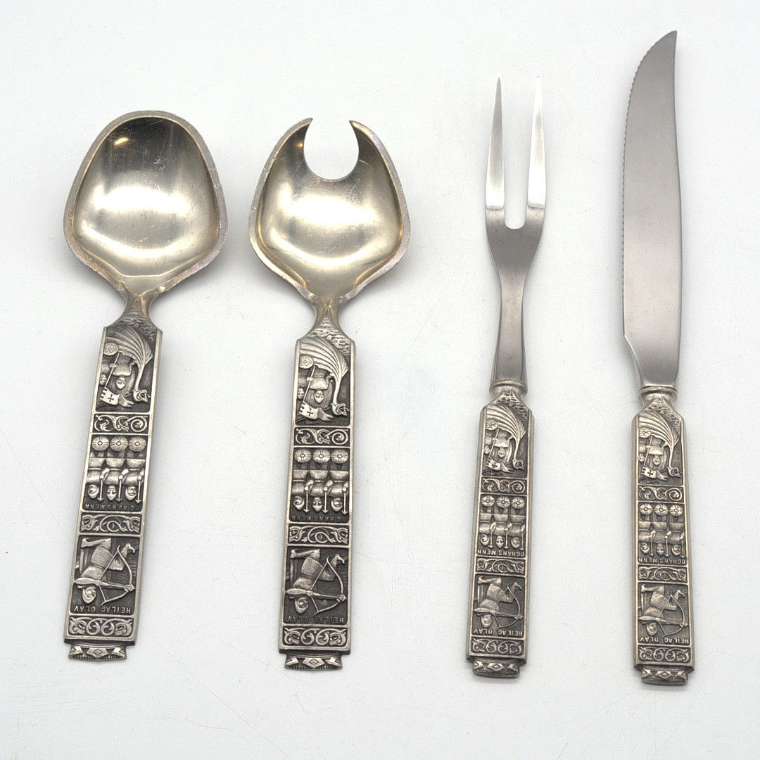 NORWEGIAN SERVING CUTLERY; VIKING MOTIF.