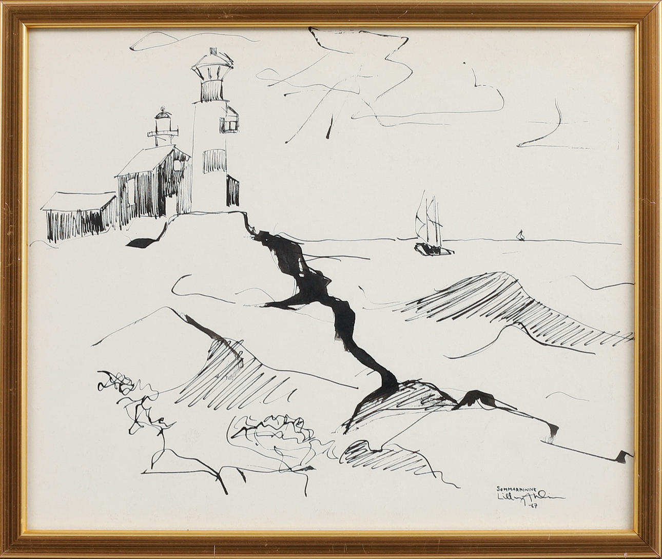 LILLIAN AHLIN. Marker drawing, signed.