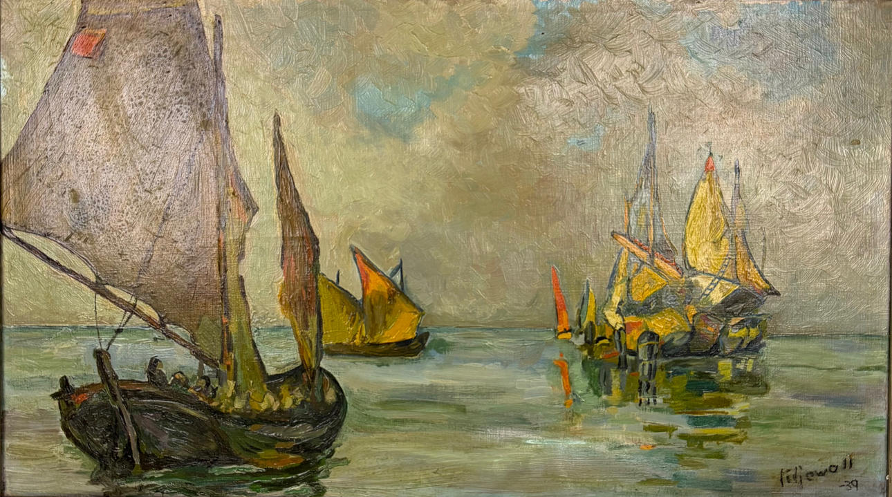 OIDENTIFIERAD KONSTNÄR. båtar, olja på duk, signerad Liljewall och daterad -39.
