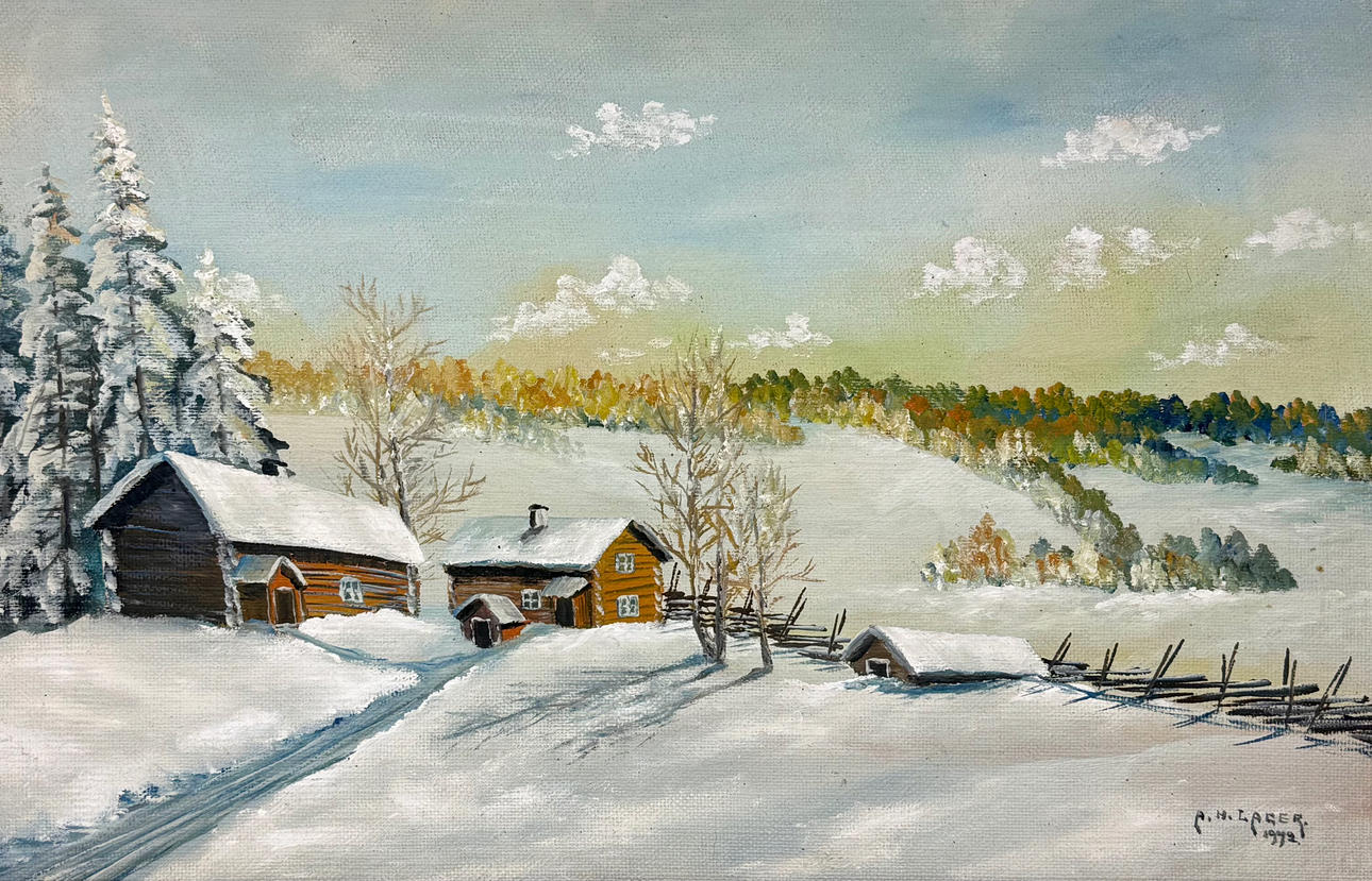 OIDENTIFIERAD KONSTNÄR. Cottages in winterscrew, signed A.H Lager, dated -1942.