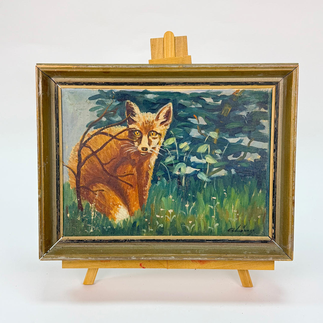 OIDENTIFIERAD KONSTNÄR. Fox cub, oil on canvas, signed Alsing.