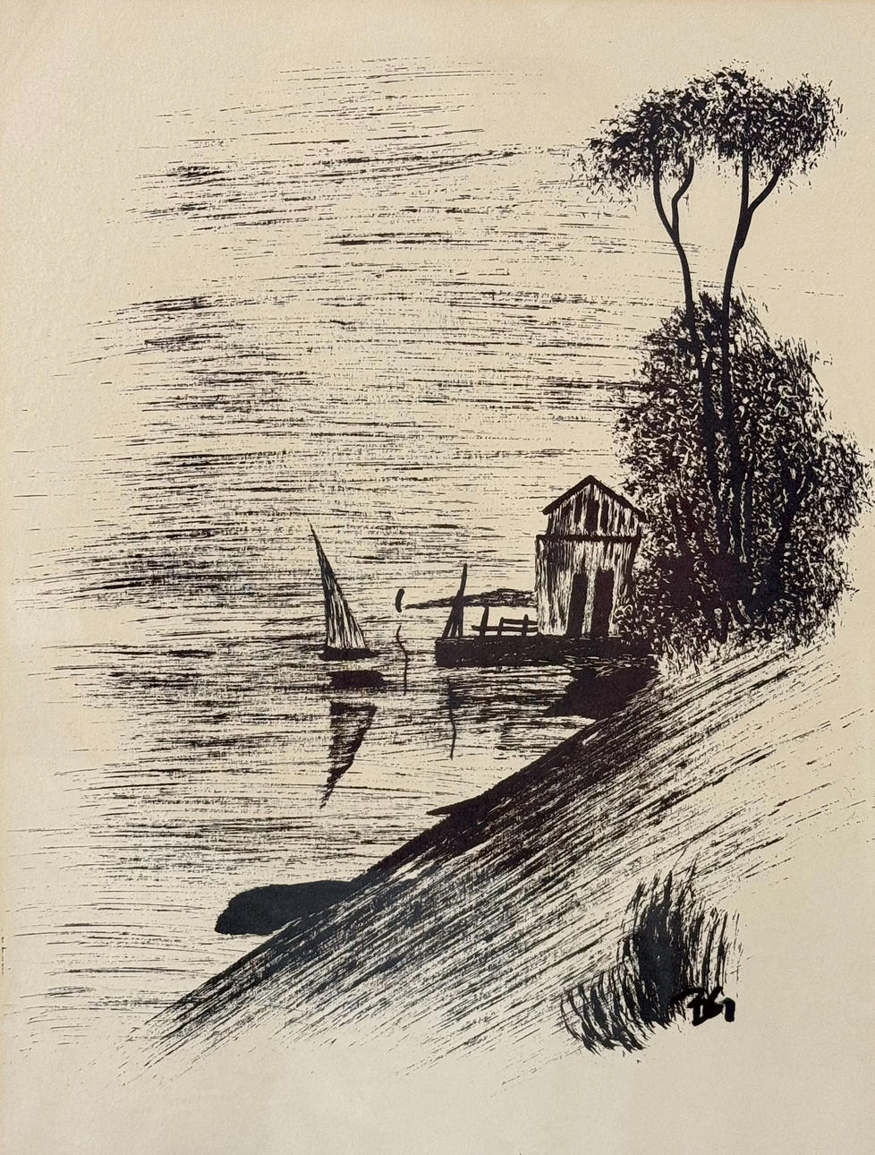 TUSCH, Boathouse, signed BG.