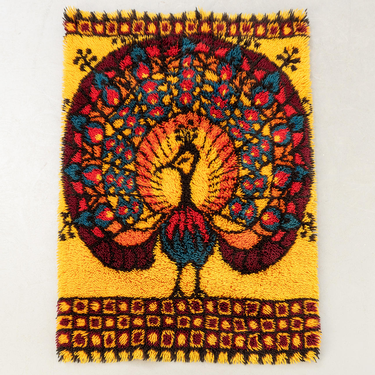 EGE RYA, peacock rug, Denmark, 1970s.