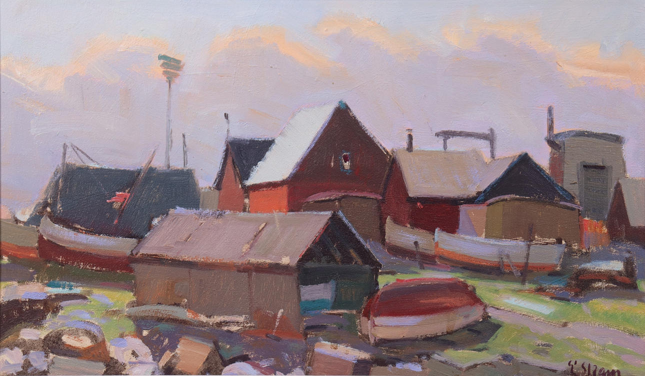 ESKIL SKANS. olja på pannå, fiskeläge.