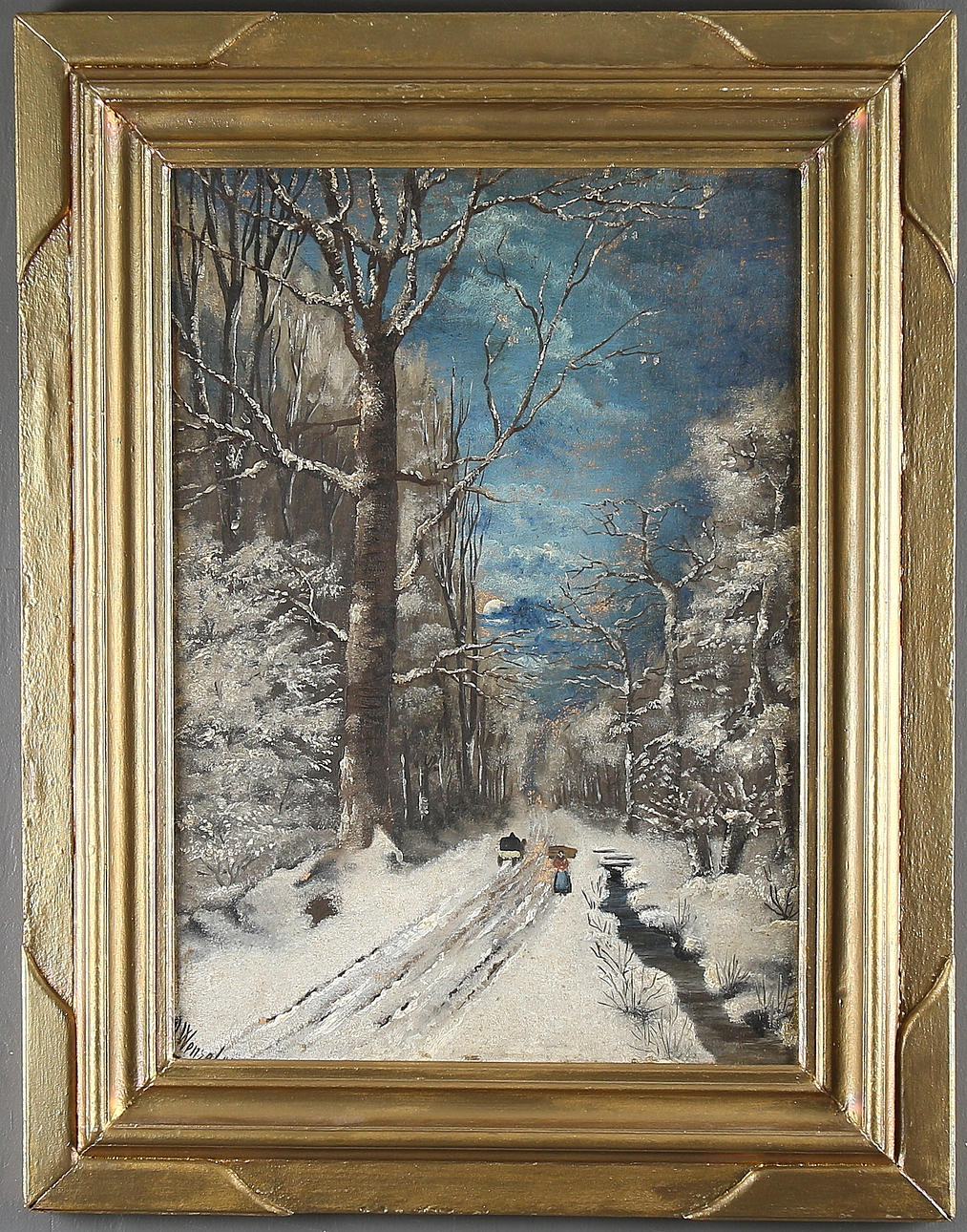 OIDENTIFIERAD KONSTNÄR. Skogsväg på natten, olja på pannå, signerad "L.O. Wenzel" och daterad -92.