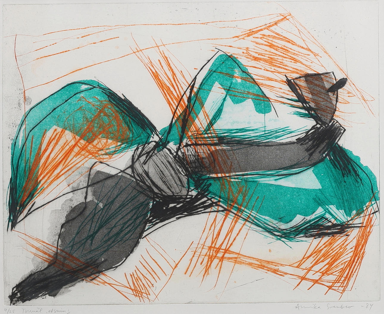 ANNIKA SVENBRO. COMPOSITION IN GREEN AND ORANGE.