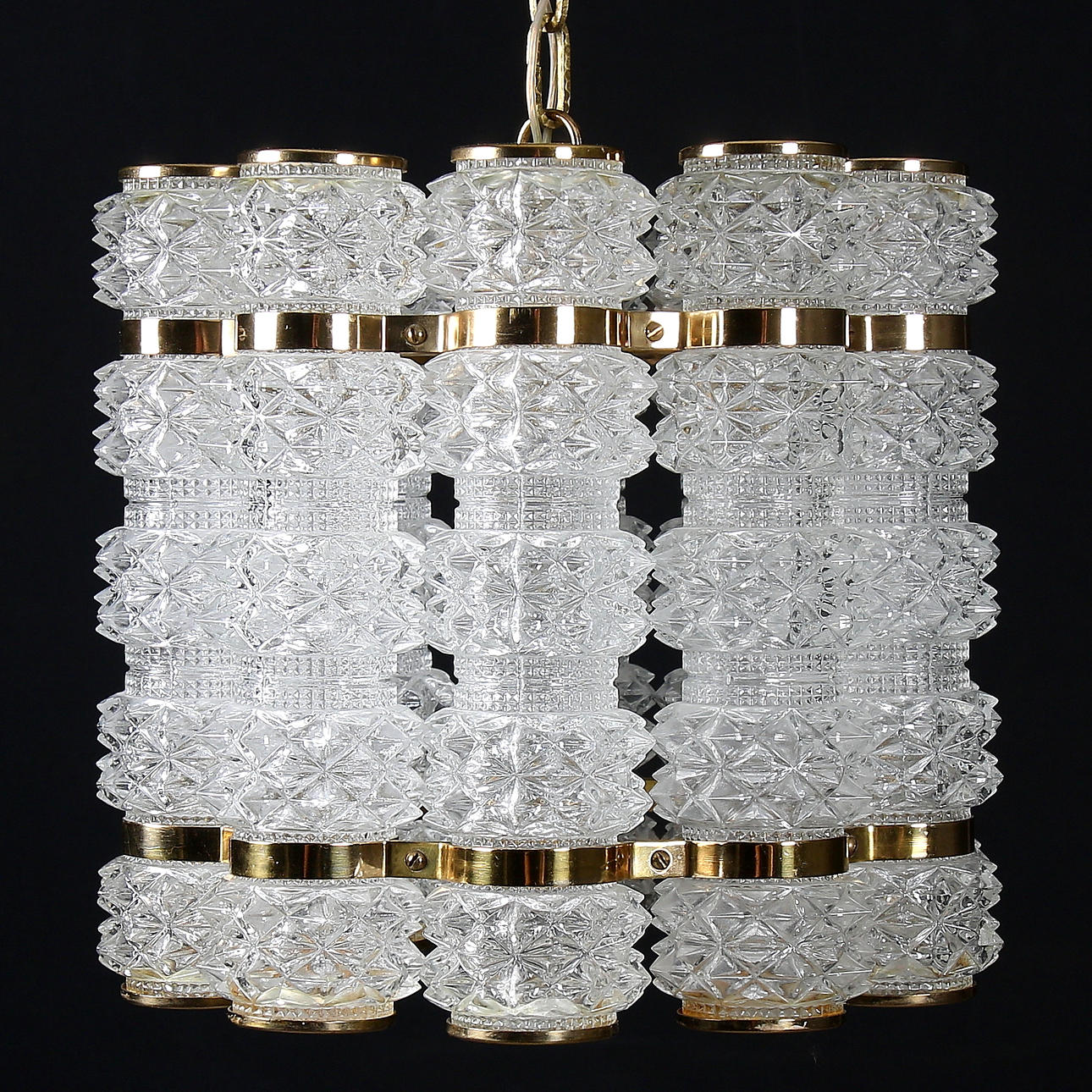 TAKLAMPA, mässing och glas, konsthantverk Tyringe. 1900-talets mitt.