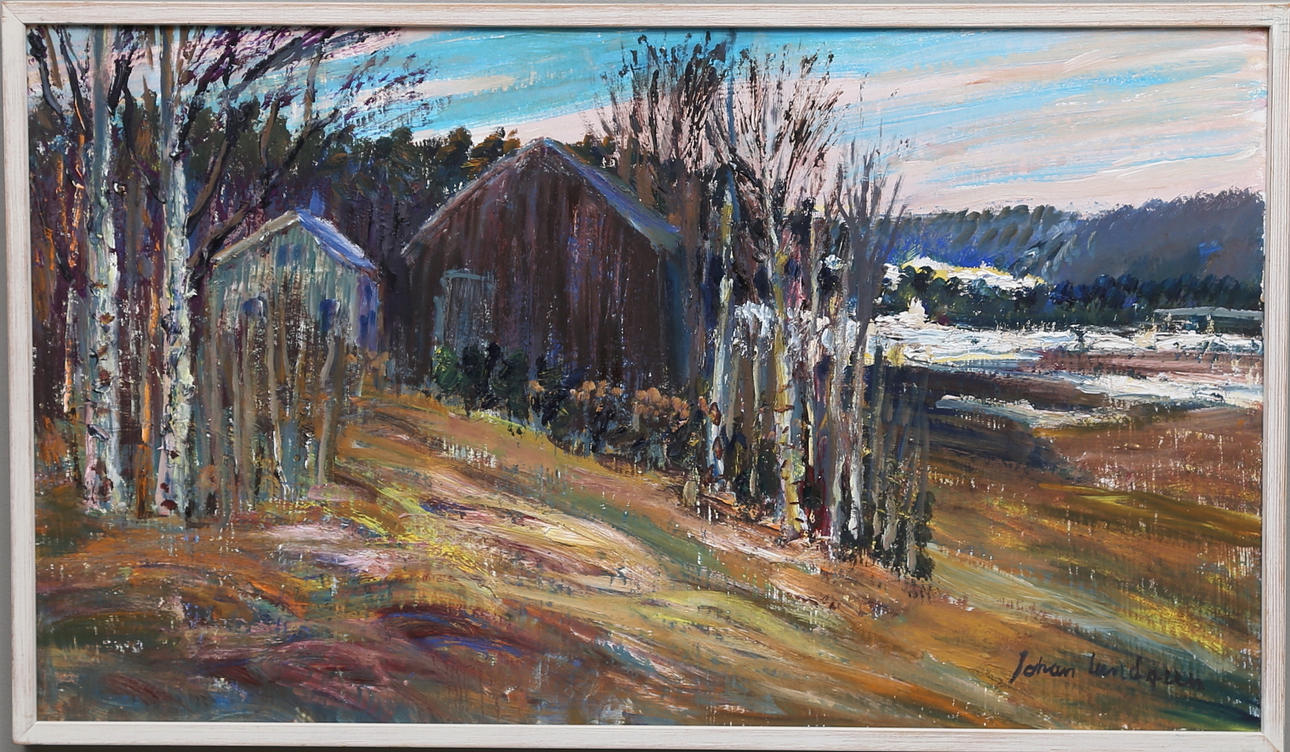 JOHAN LUNDGREN. olja på pannå, signerad.
