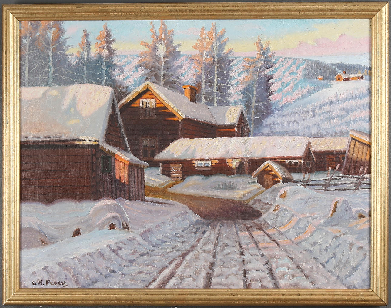 CARL ARVID BERGSTRÖM-PERCY. Solig vinterdag, olja på duk, signerad "CA Percy".