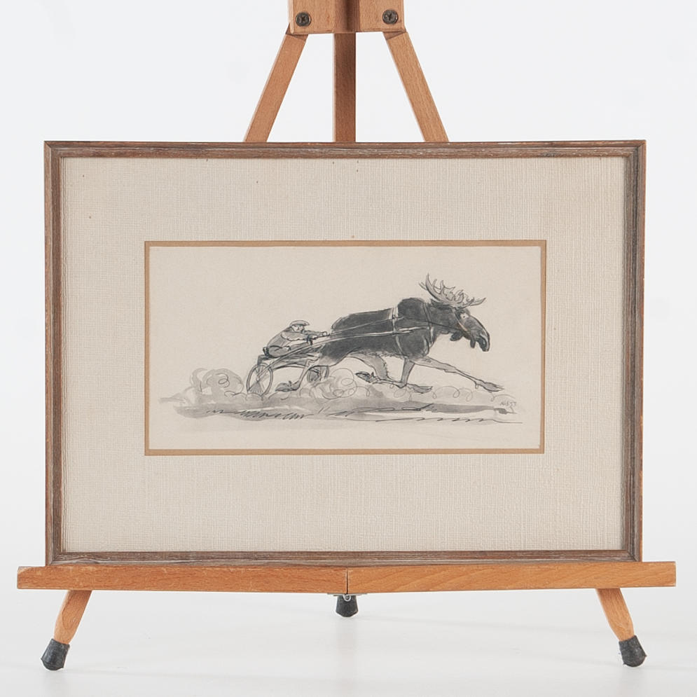 KNUT STANGENBERG. Moose with sulky. Monogram signed K.S., dated 1933.