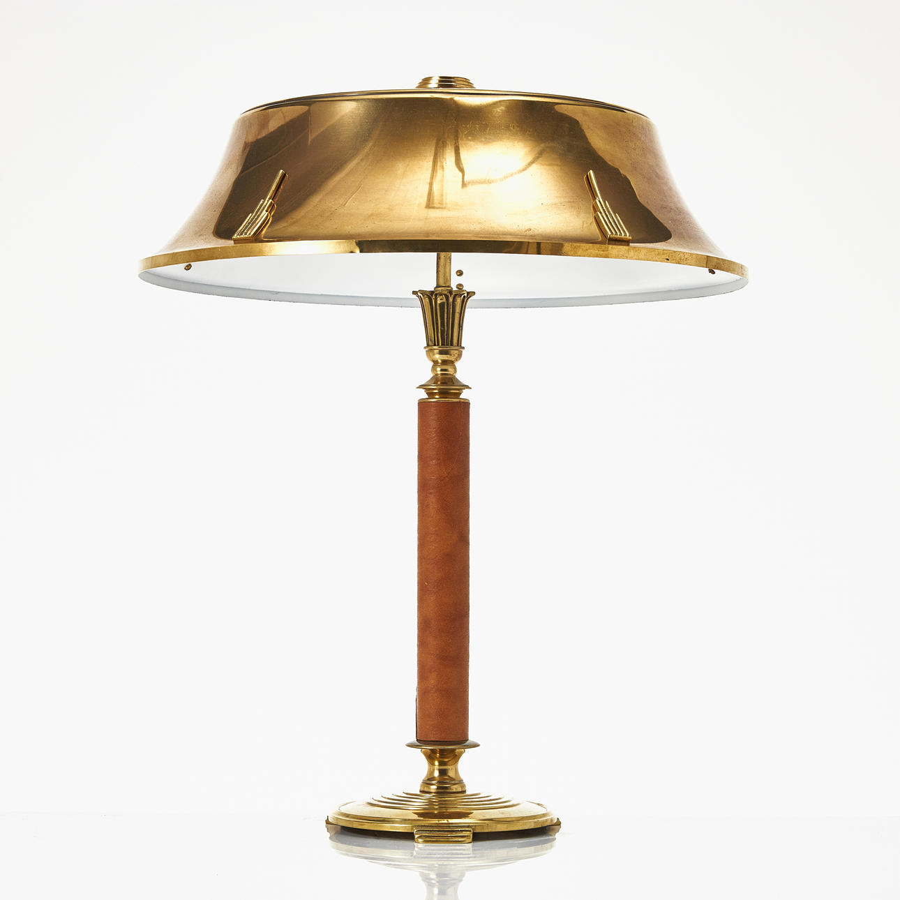 BORÉNS. Table lamp, 1950s, model 8411, brass and leather.