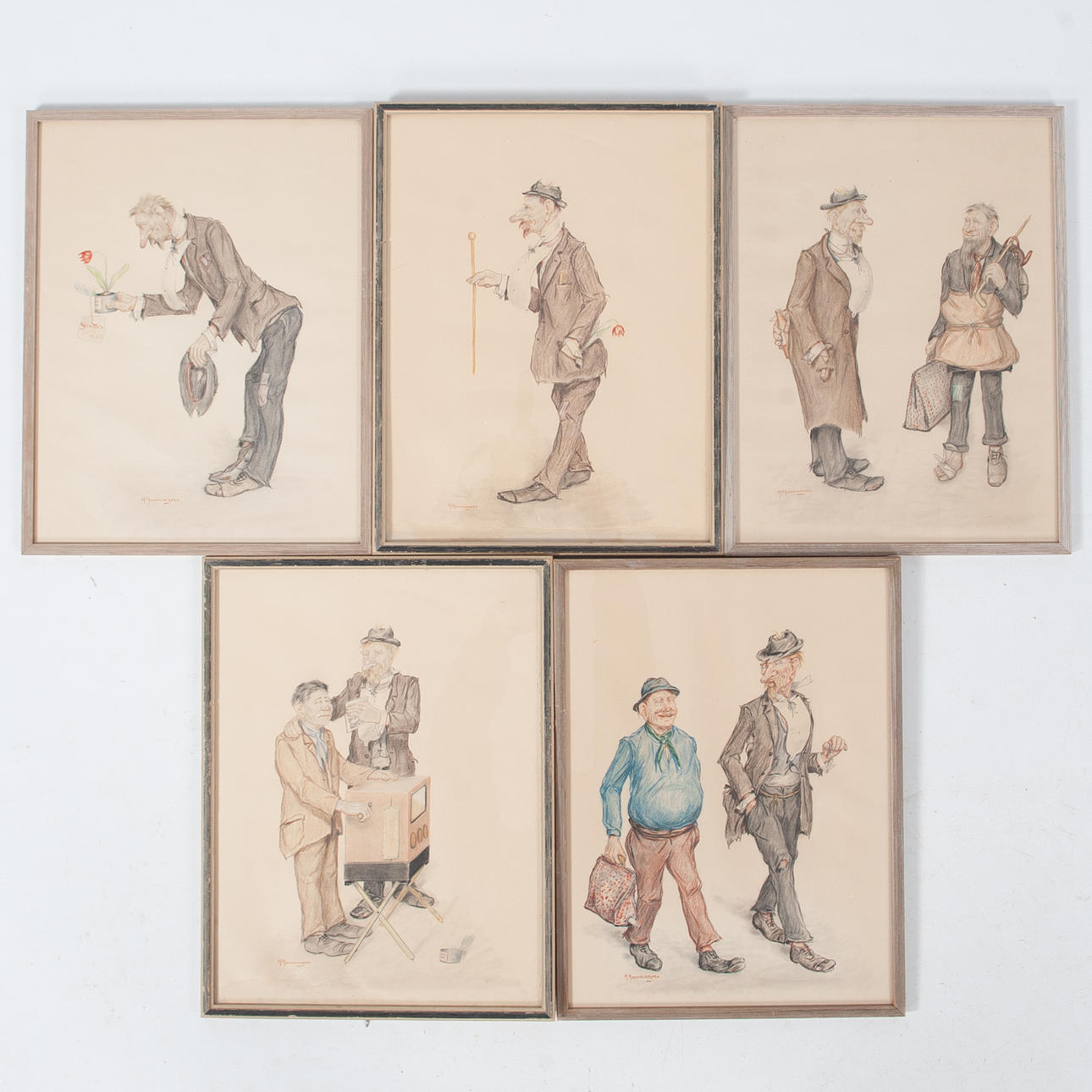 ANDERS HAMMARGREN. Drawings, 5 pieces, caricatures, signed.