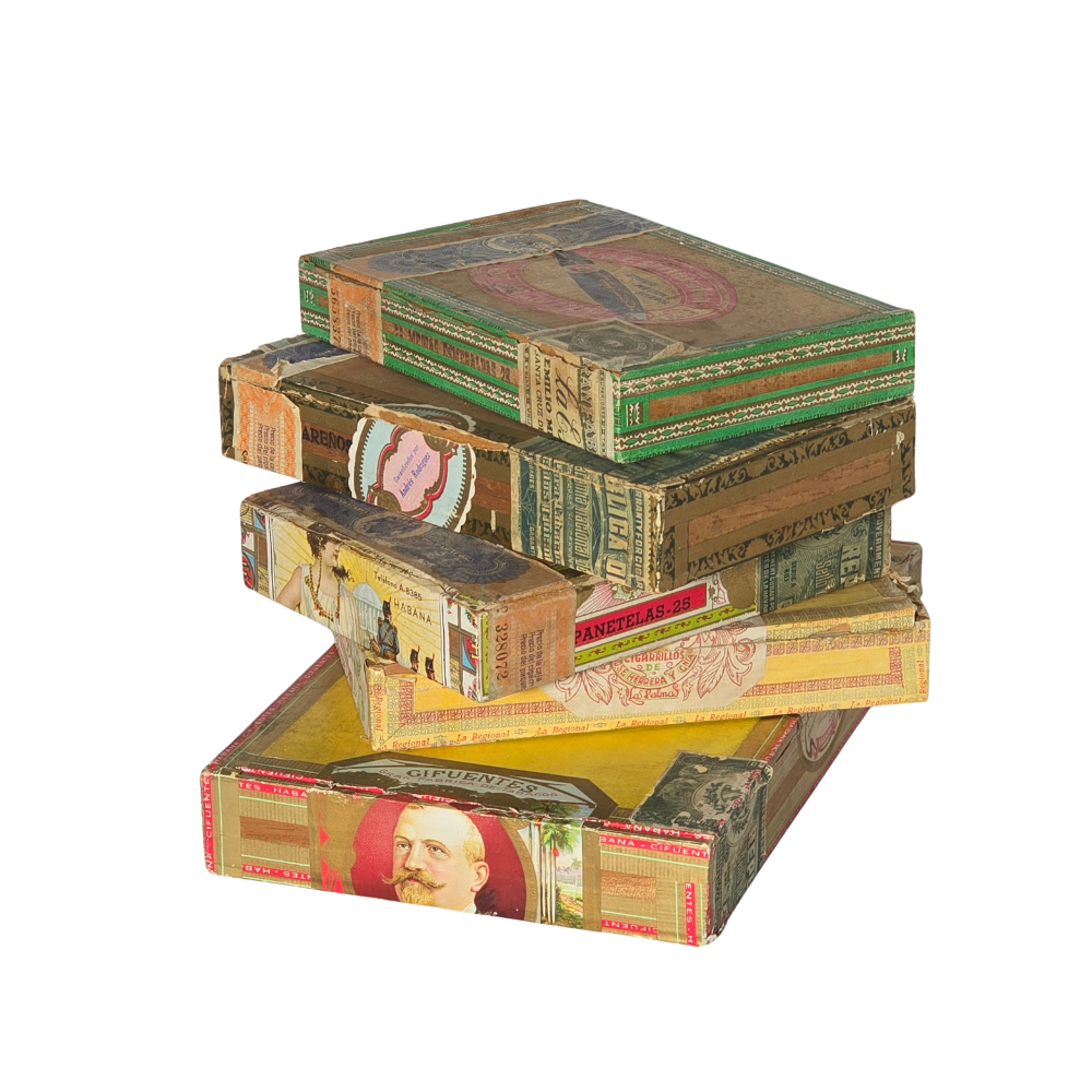 FIVE COLLECTIBLE CIGAR BOXES.