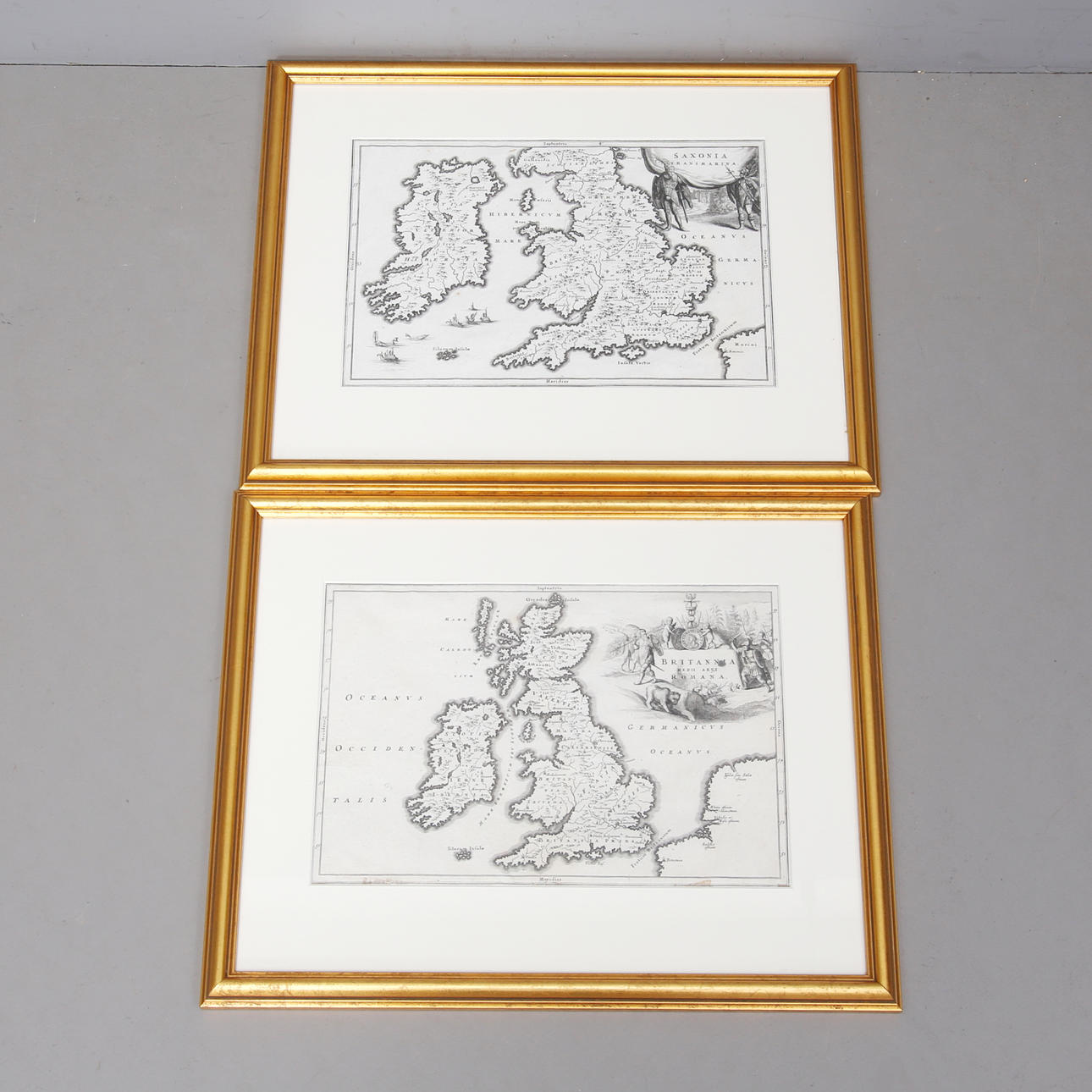 Framed maps, 2 pieces, Great Britain.