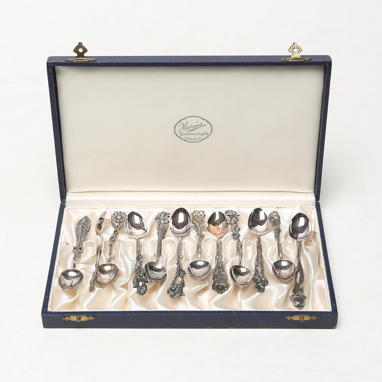 SUEDE SPOONS 12 pcs, silver, in box.