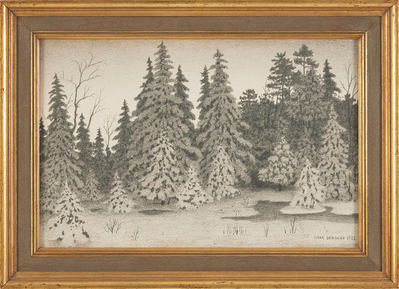 OSKAR BERGMAN. “Spruce trees with snow”.