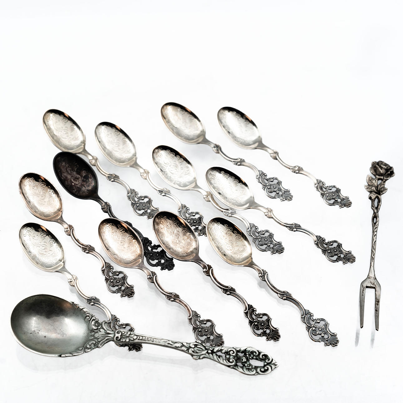 SAMLING BESTICK, Silver, 14 delar, 1900-tal.