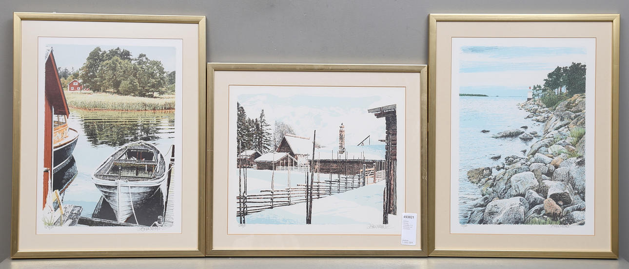 GÖRAN HAHNE. Litografier, 3 st. Signerade och numrerade.