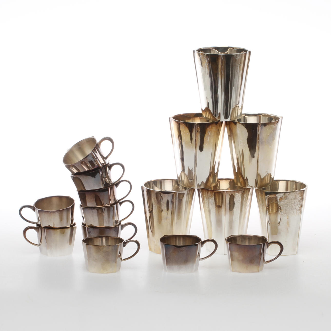 PUNSCHBÄGARE, 10 st, BÄGARE, 6 st, nysilver, Sigvard Bernadotte, Gense.