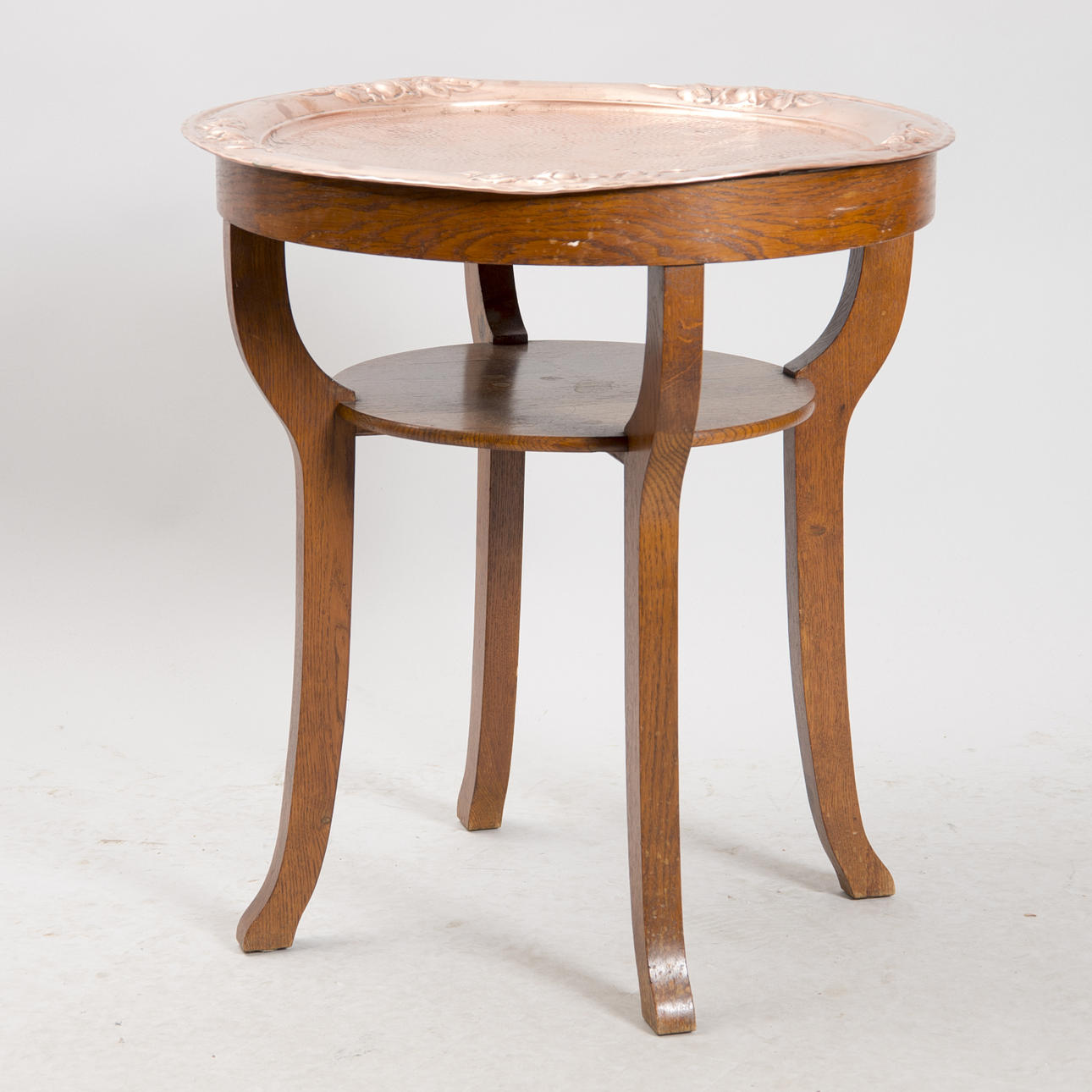 BORD MED HYLLA, ek/koppar, jugend.