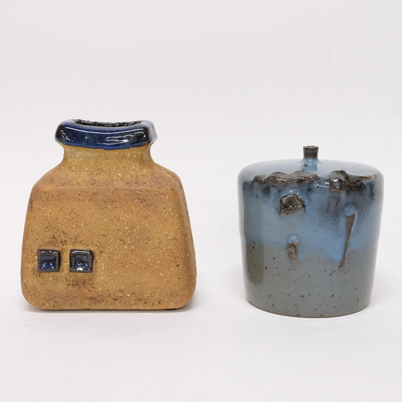 TWO VASES, THELL AND ADDIN, STONEWARE.