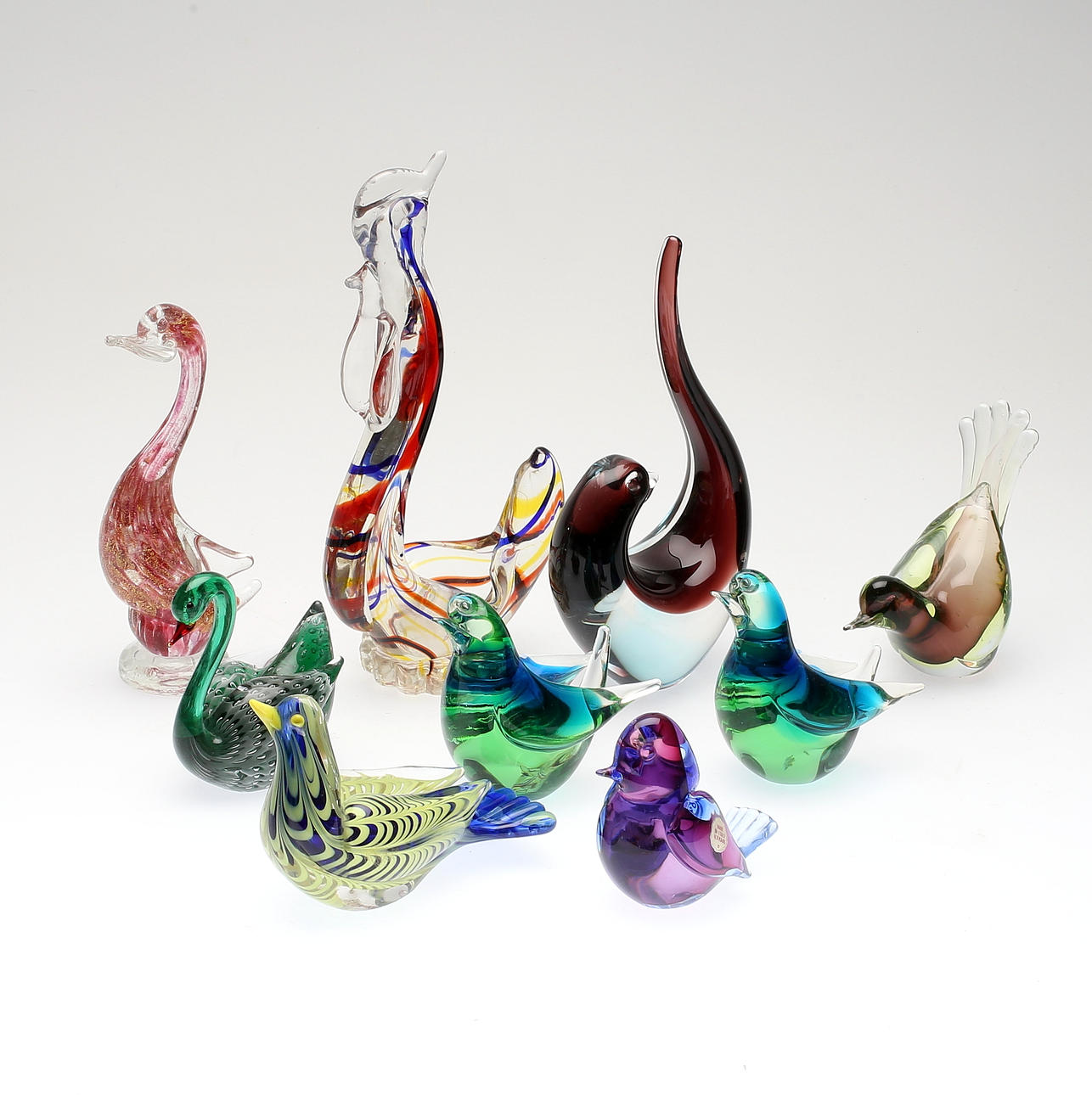 FIGURER, 9 st glas, Murano, Italien, 1900-talets andra hälft.