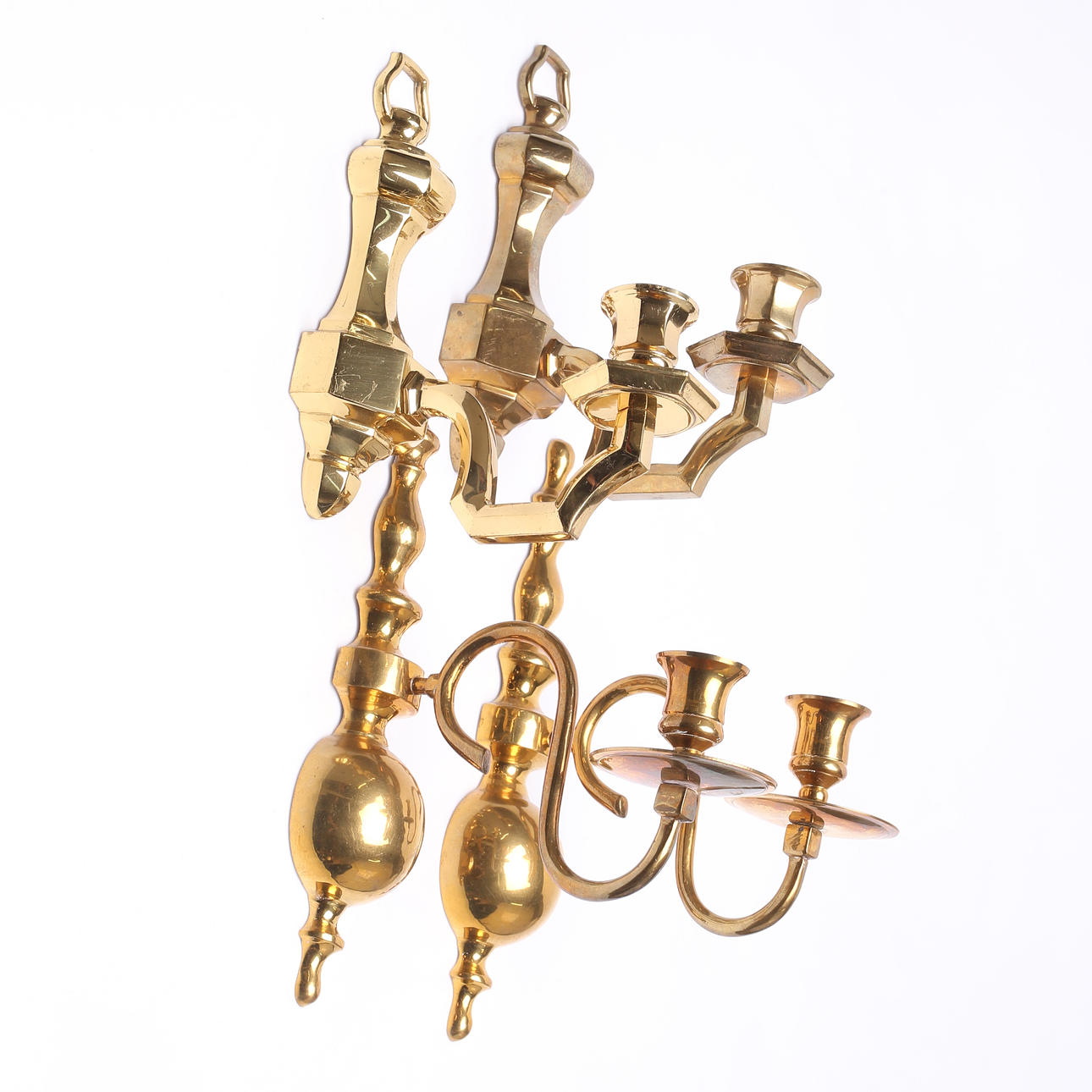 VÄGGLJUSSTAKAR, 2 par, mässing, 1900-tal.