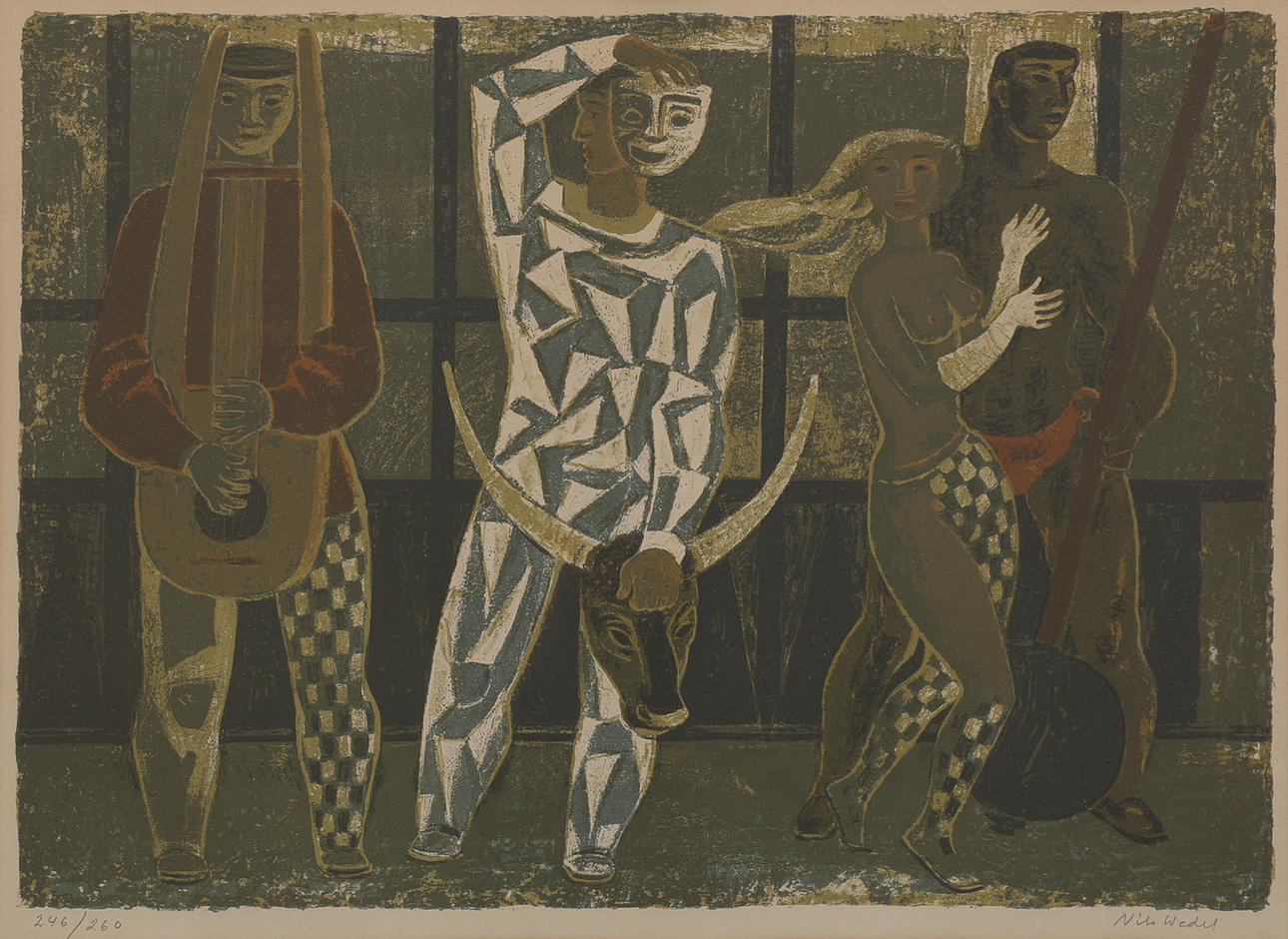 NILS WEDEL. CHARACTER STUDY WITH HARLEQUINS.