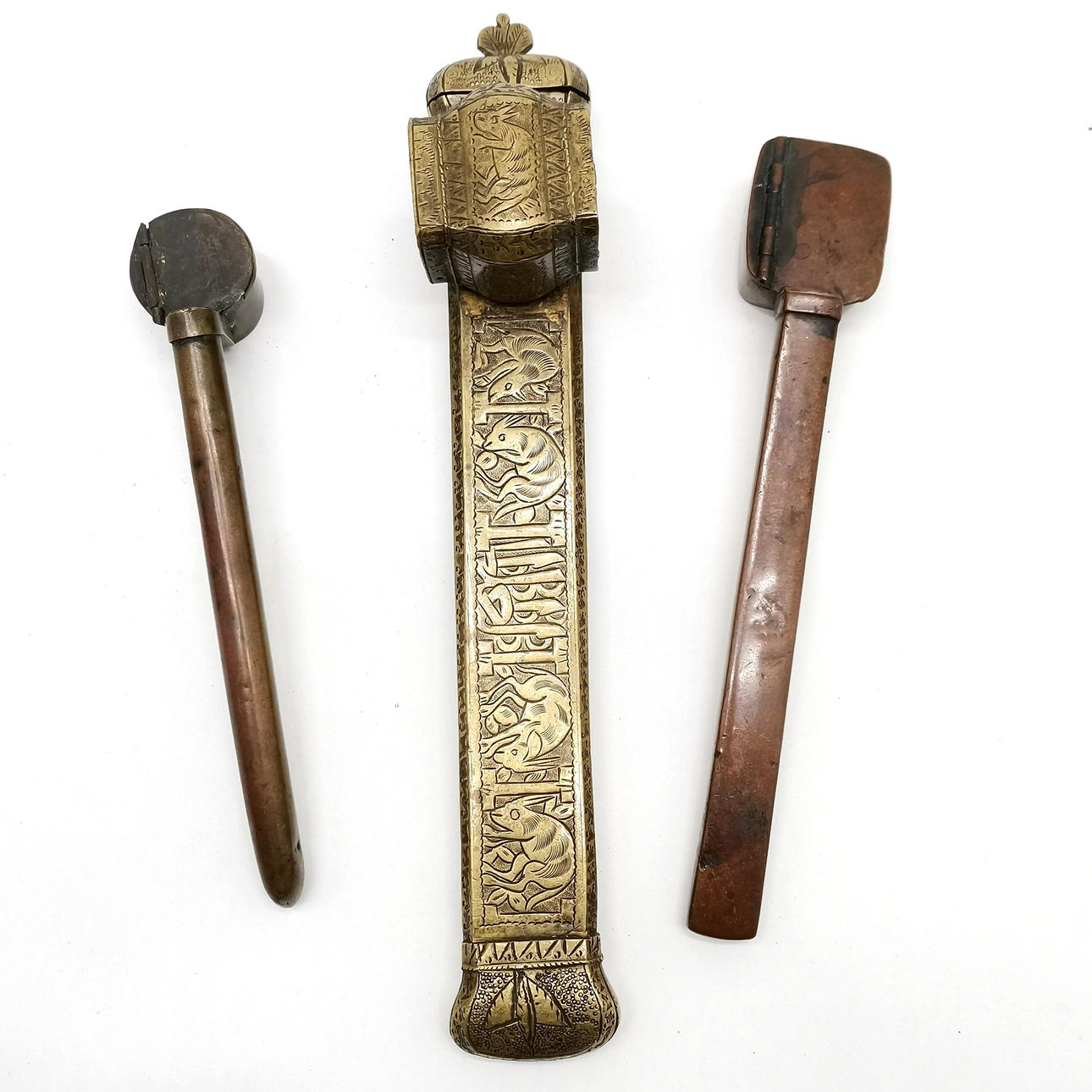 3 X ANTIQUE SCRIBES METAL BOXES.