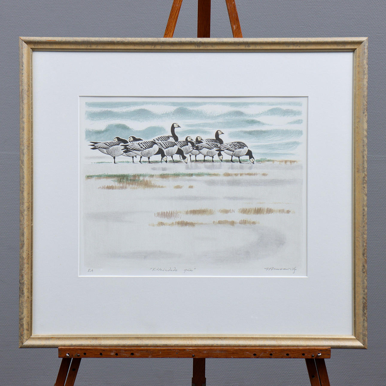 GUNNAR BRUSEWITZ. LITHOGRAPH “WHITE-FACED GEESE” EA, SIGNED.