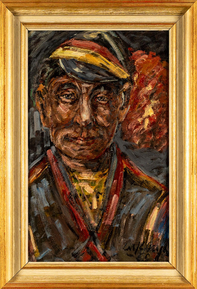 OIDENTIFIERAD KONSTNÄR. Oil on panel, Portrait of same, Signed.
