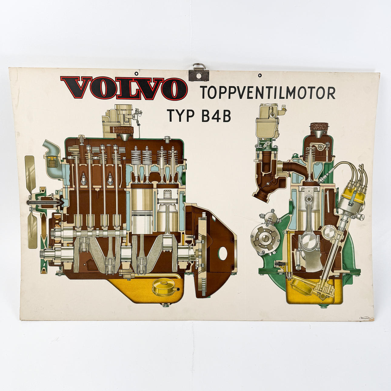 VOLVO - Toppventilmotor Typ B4B, undervisningsplansch, 1950-tal.