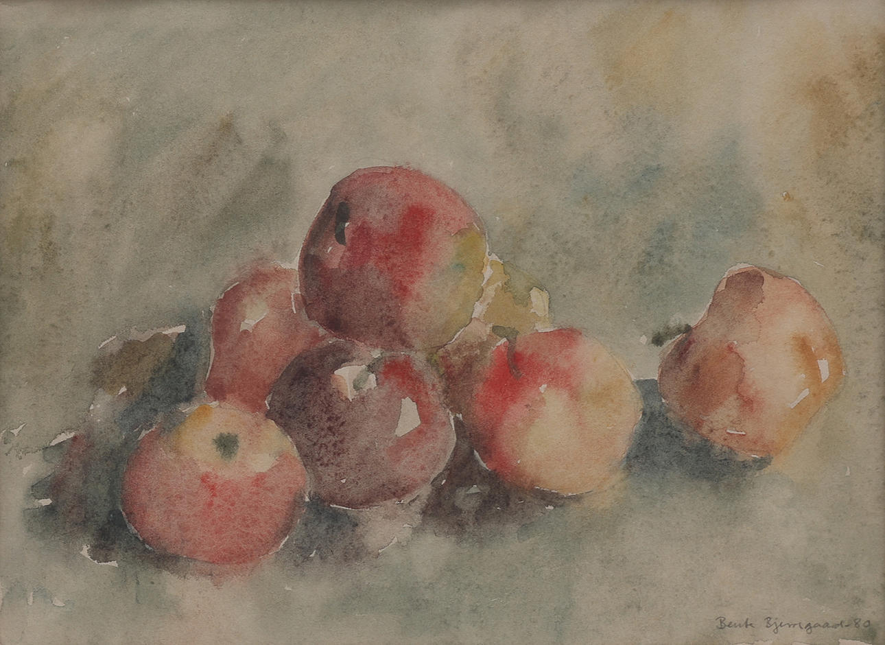 BENTE  BJERREGAARD. STILL LIFE WITH RED APPLES.