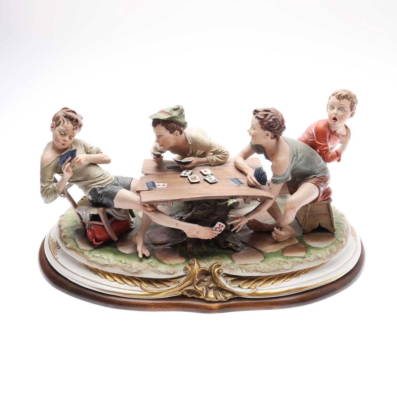 LARGE CAPODIMONTE PORCELAIN FIGURAL GROUP, "THE CHEATS".
