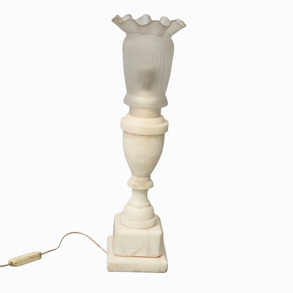 MARBLE LAMP WITH GLASS TULIP.