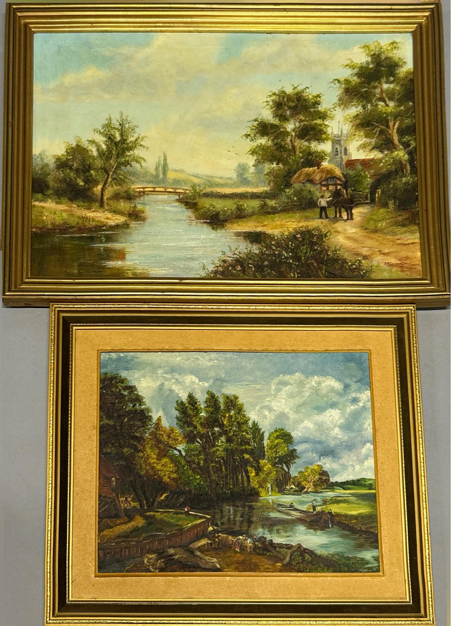 TWO GILT FRAMED OILS.