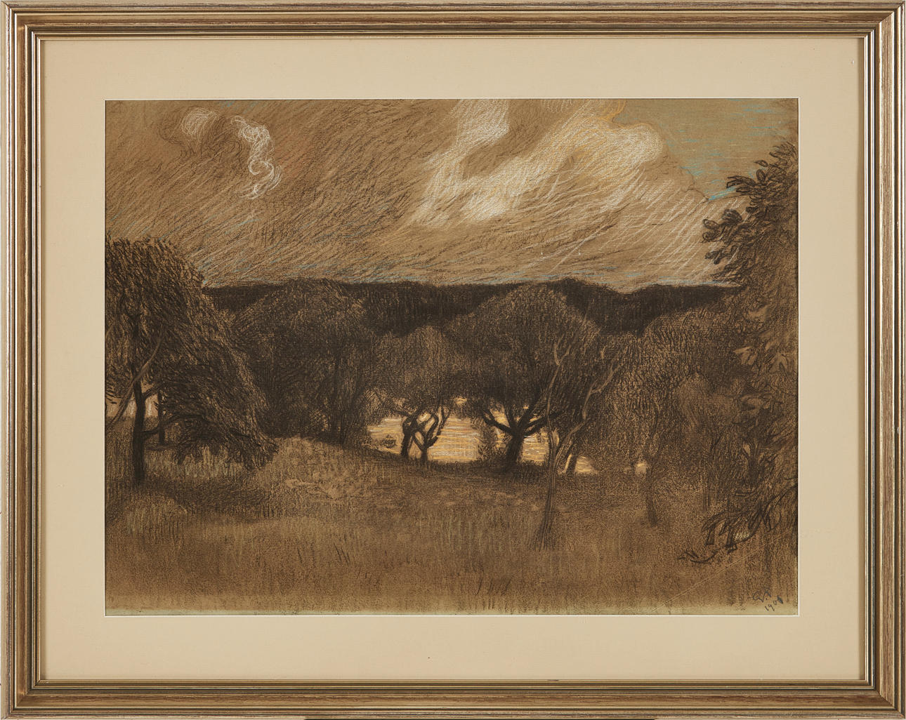 GUNNAR HALLSTRÖM. Landscape, mixed media, monogram signed and dated GH 1901.