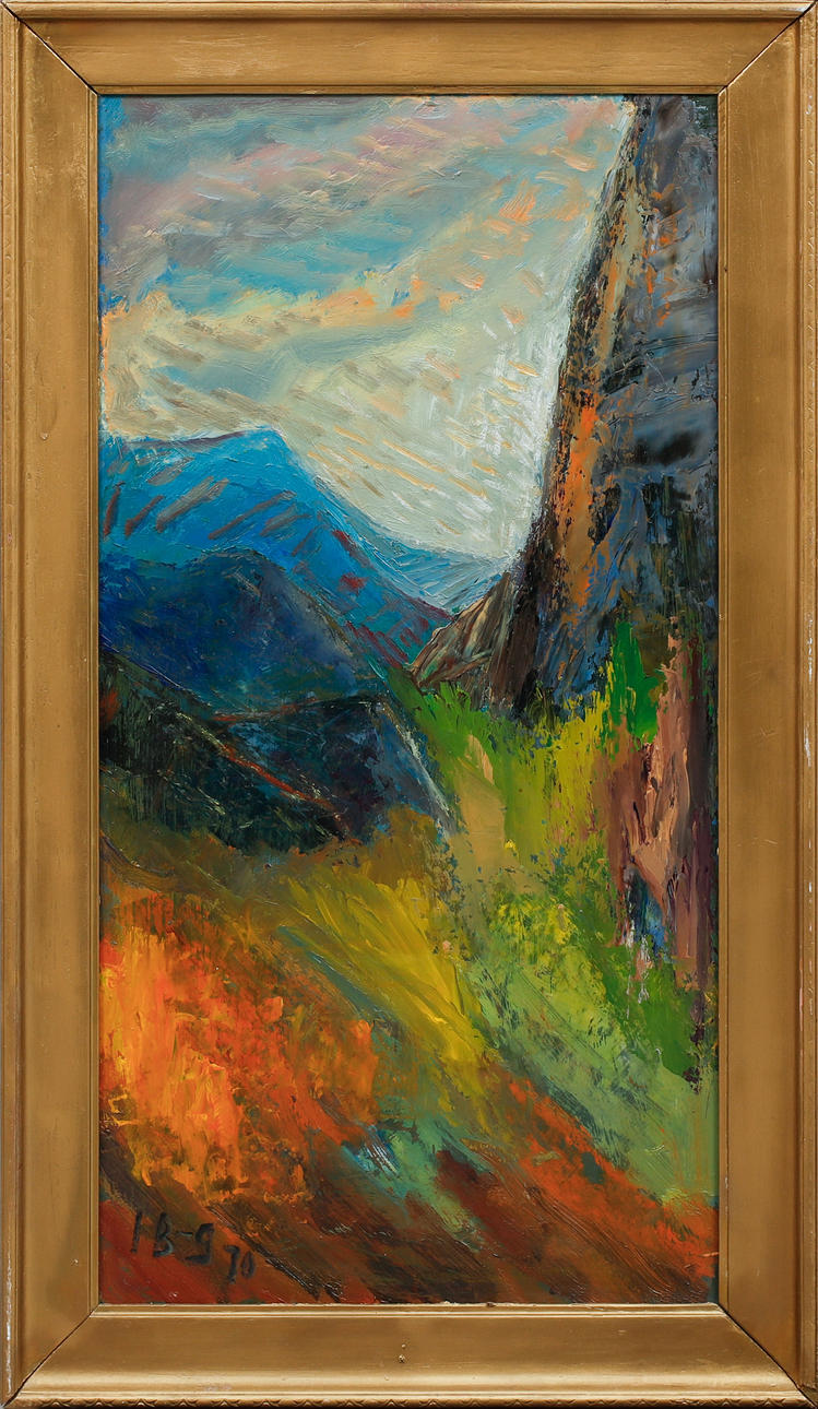 IWAN BROBERG. Mountain landscape, oil on panel, signed.