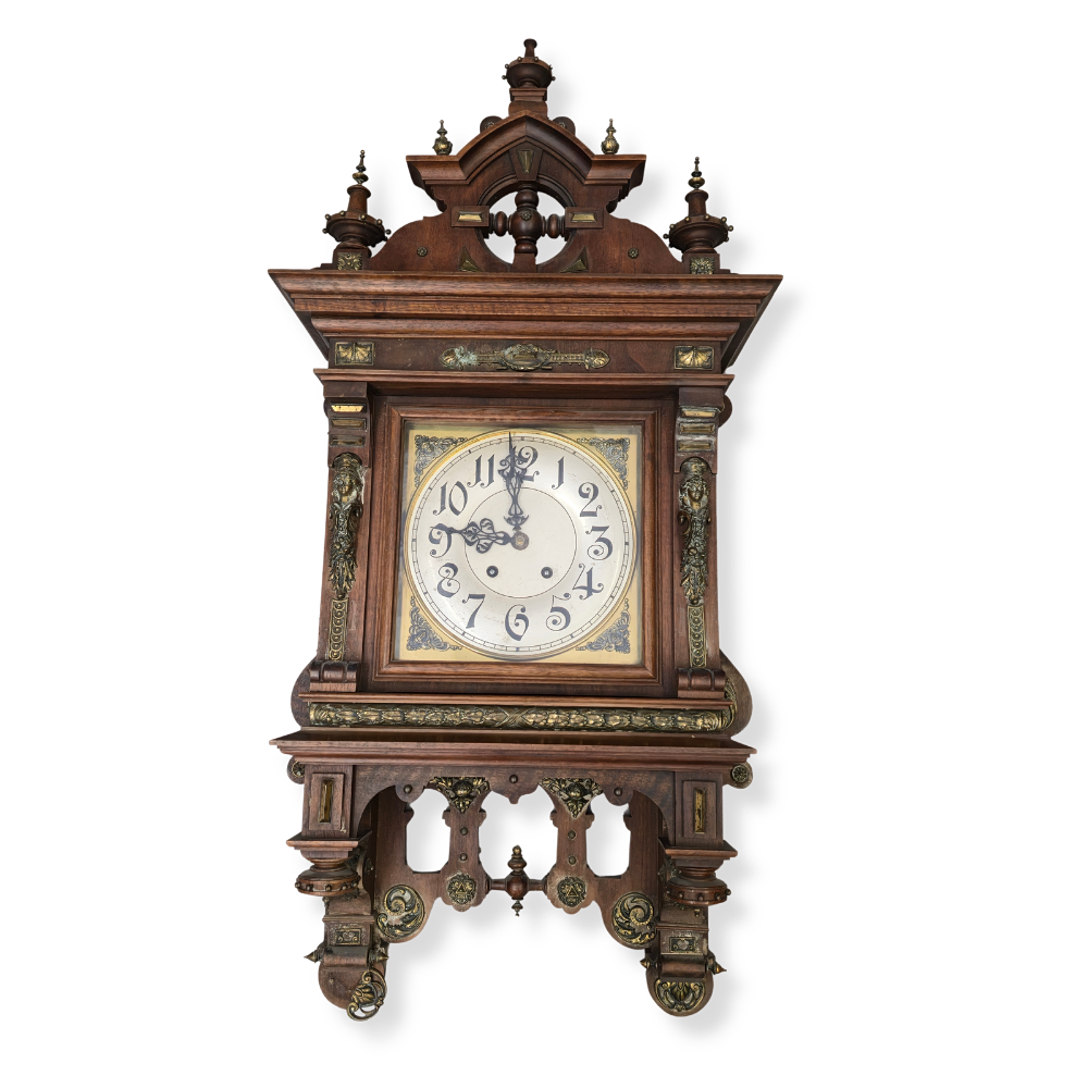 GERMAN NEO-RENAISSANCE CLOCK, LATE 19TH CENTURY. OAK BOX WITH BRASS ...