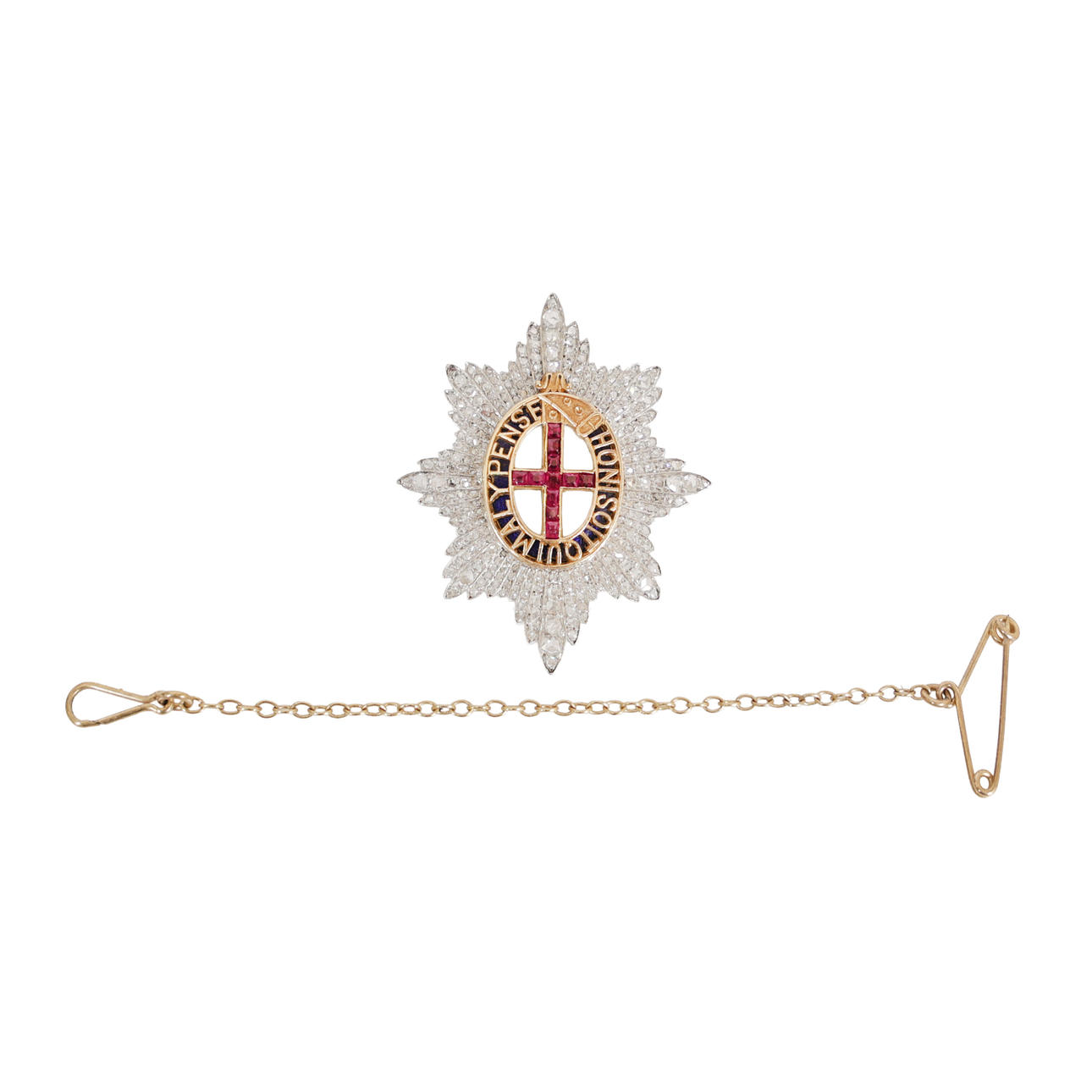 A COLDSTREAM GUARDS DIAMOND & RUBY BROOCH.