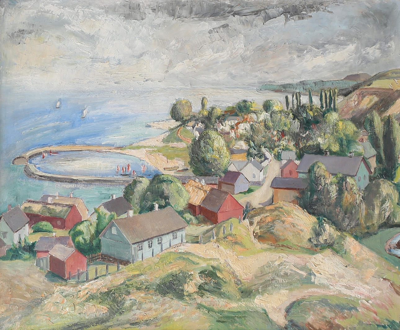 CARL ANDERSON. "Motiv från Vitemölla fiskeläge, Skåne". Olja på duk, signerad och daterad 1927.