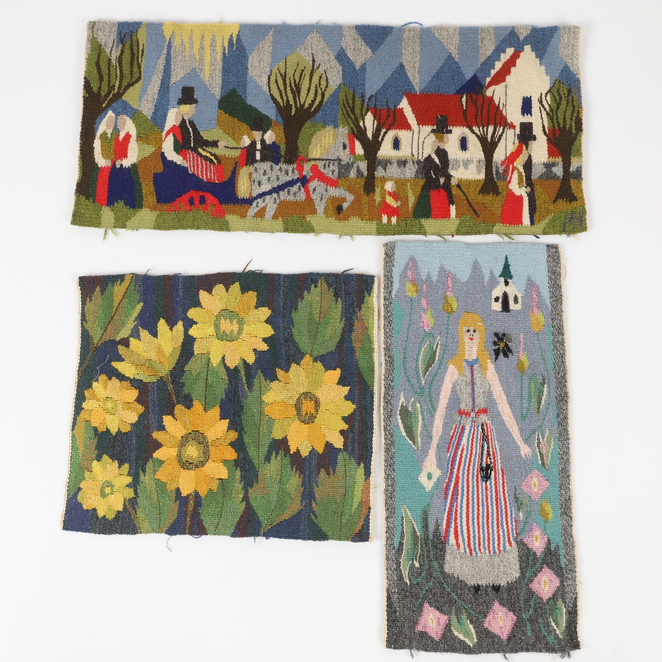 BONADER, 3 stycken, flamskväv, 1900-tal.