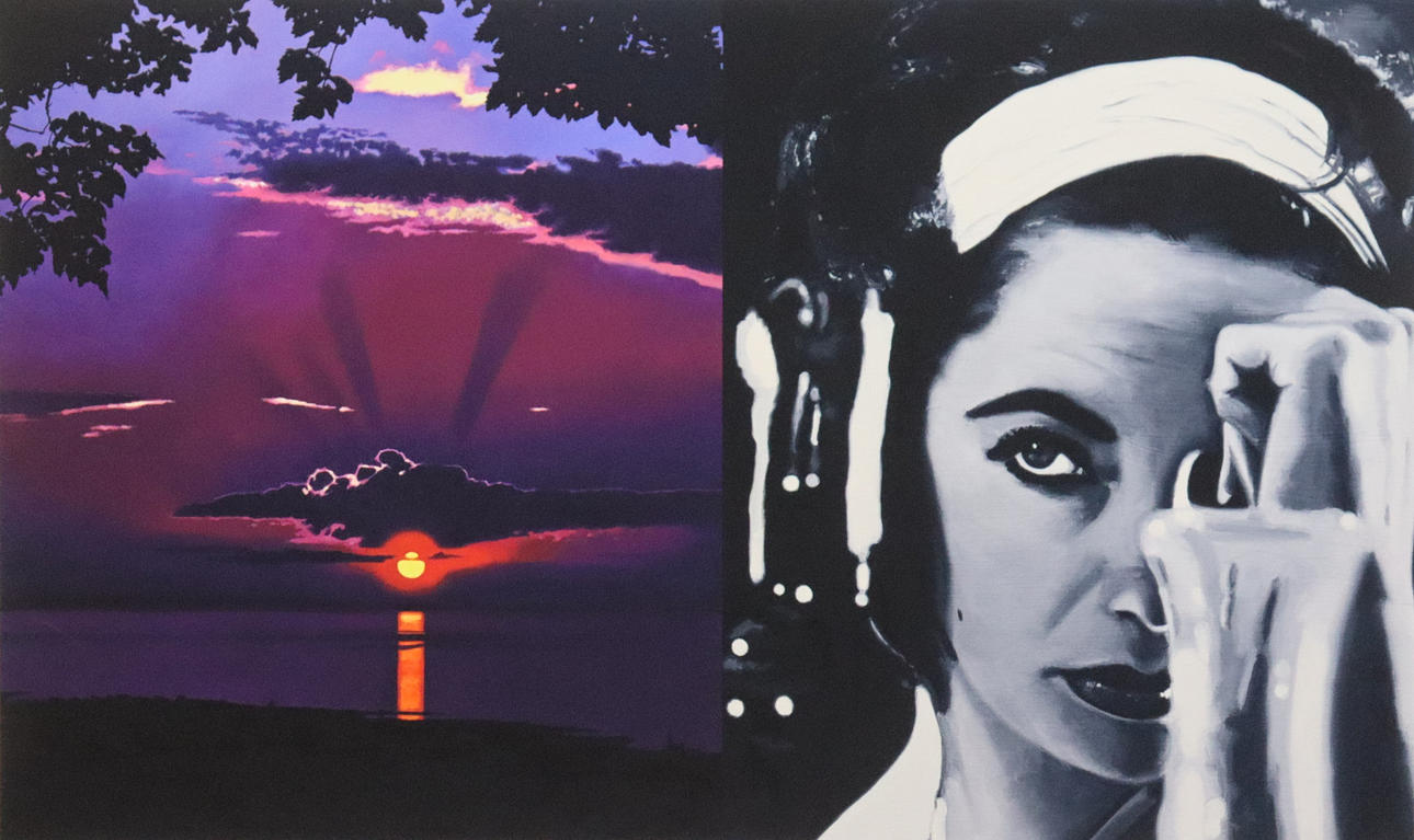 MARTIN WICKSTRÖM. giclée print, diptyk med kvinna och solnedgång.