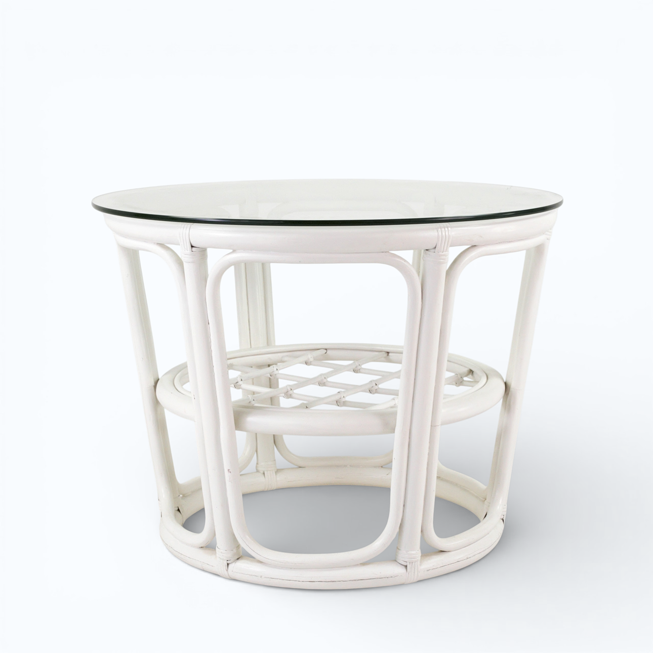 RATTAN TABLE WITH GLASS TOP, CONTEMPORARY.